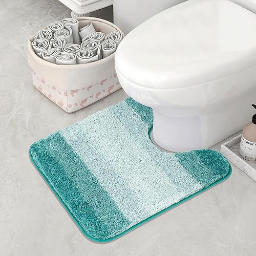 Walensee Alfombra de contorno de baño (20 x 24 pulgadas, turquesa degradado) Alfombra de baño antideslizante absorbente de agua suave microfibra