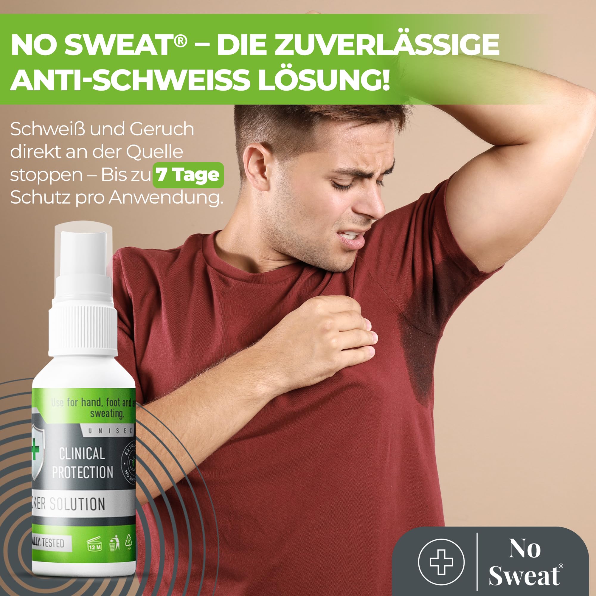 NO SWEAT Force maximale, déodorant puissant Liquide pour le traitement de la transpiration excessive et de l'hyperhidrose, dure jusqu'à 7 jours -50 ml)