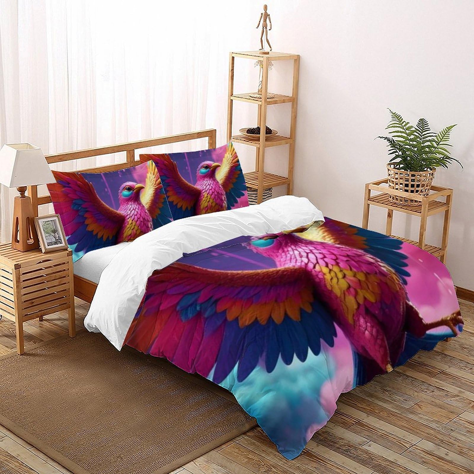 Housse de couette super king microfibre de luxe imprimé oiseau 3D