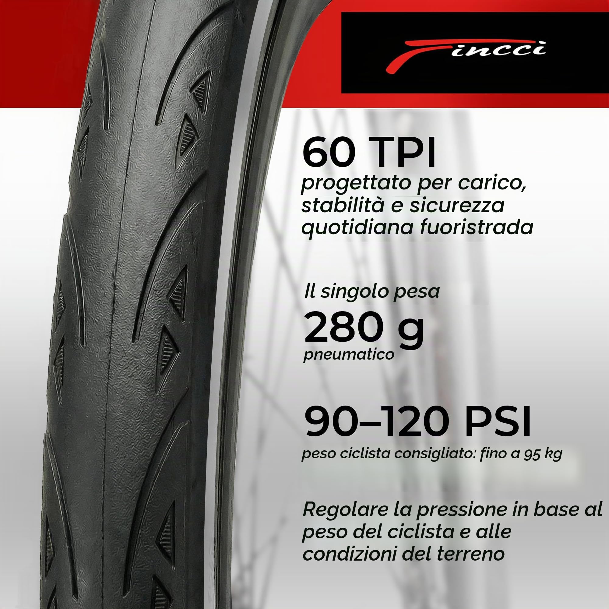 Fincci Copertone Bici 700x25c 25-622 Pieghevole con Banda Riflettente LVL3 | Copertoni Bici 700x25 con Protezione Antiforatura LVL3 e Pressione 85-115 PSI per Alte Prestazioni - Set da 2
