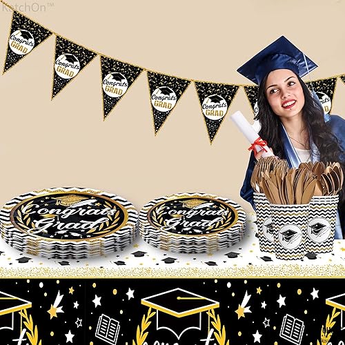 Miniatura 2 de KatchOn, Platos y servilletas de graduación 2023  Juego de 25  Platos y servilletas de graduación de felicitaciones, tazas de graduación, mantel de