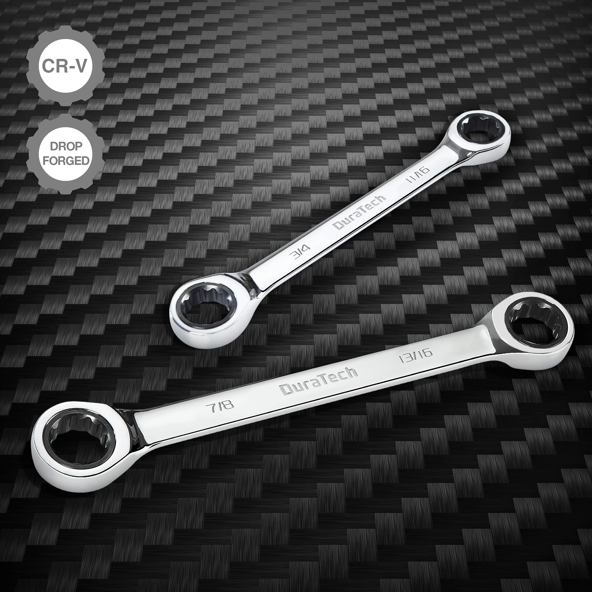 DURATECH Double Box End Ratcheting Wrench Set, SAE, 5Piece, 5/16" to 7