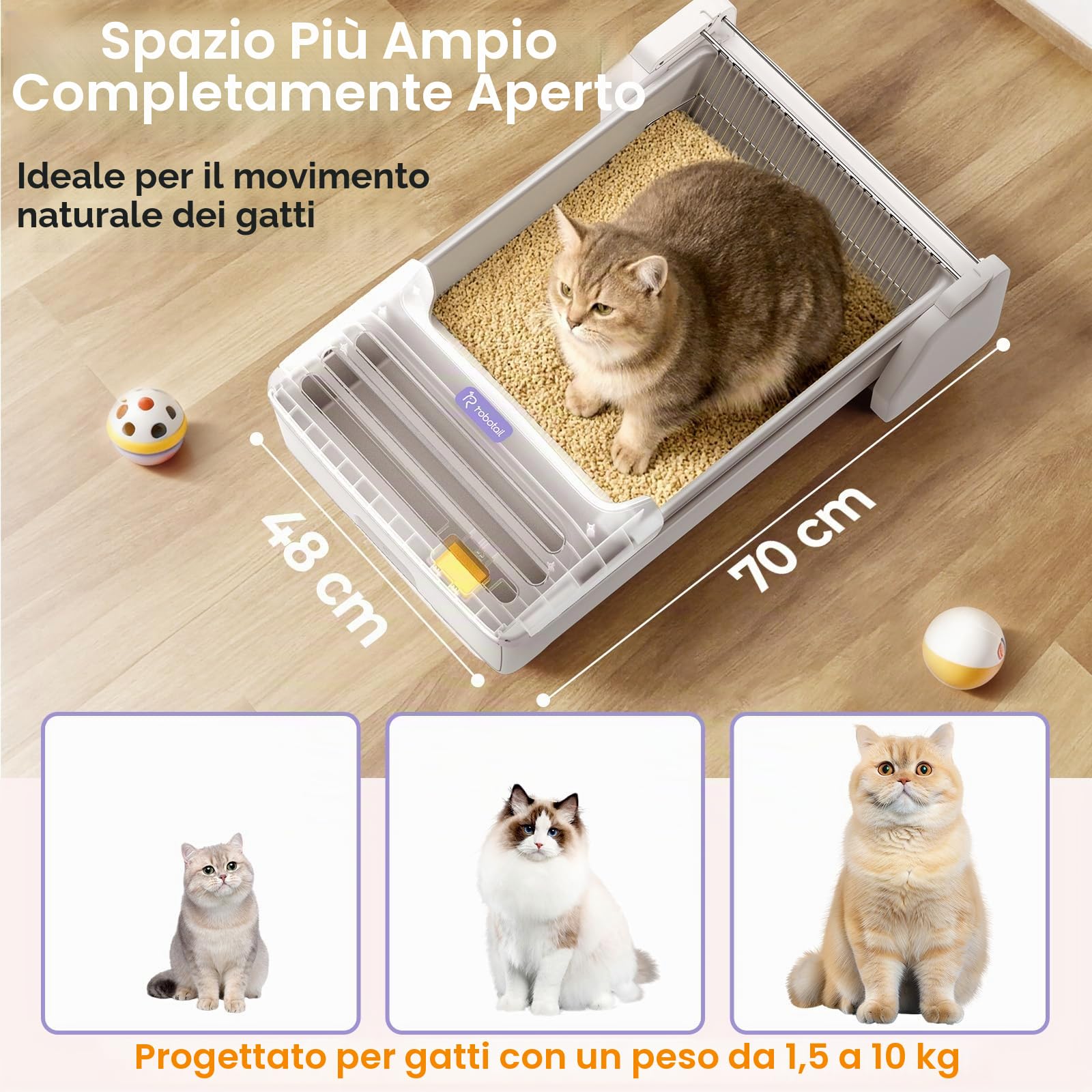 Lettiera autopulente per gatti aperta, extra grande, automatica elettrica con controllo degli odori, controllo tramite app, design anti-incastro, con 1 sacchetto di lettiera