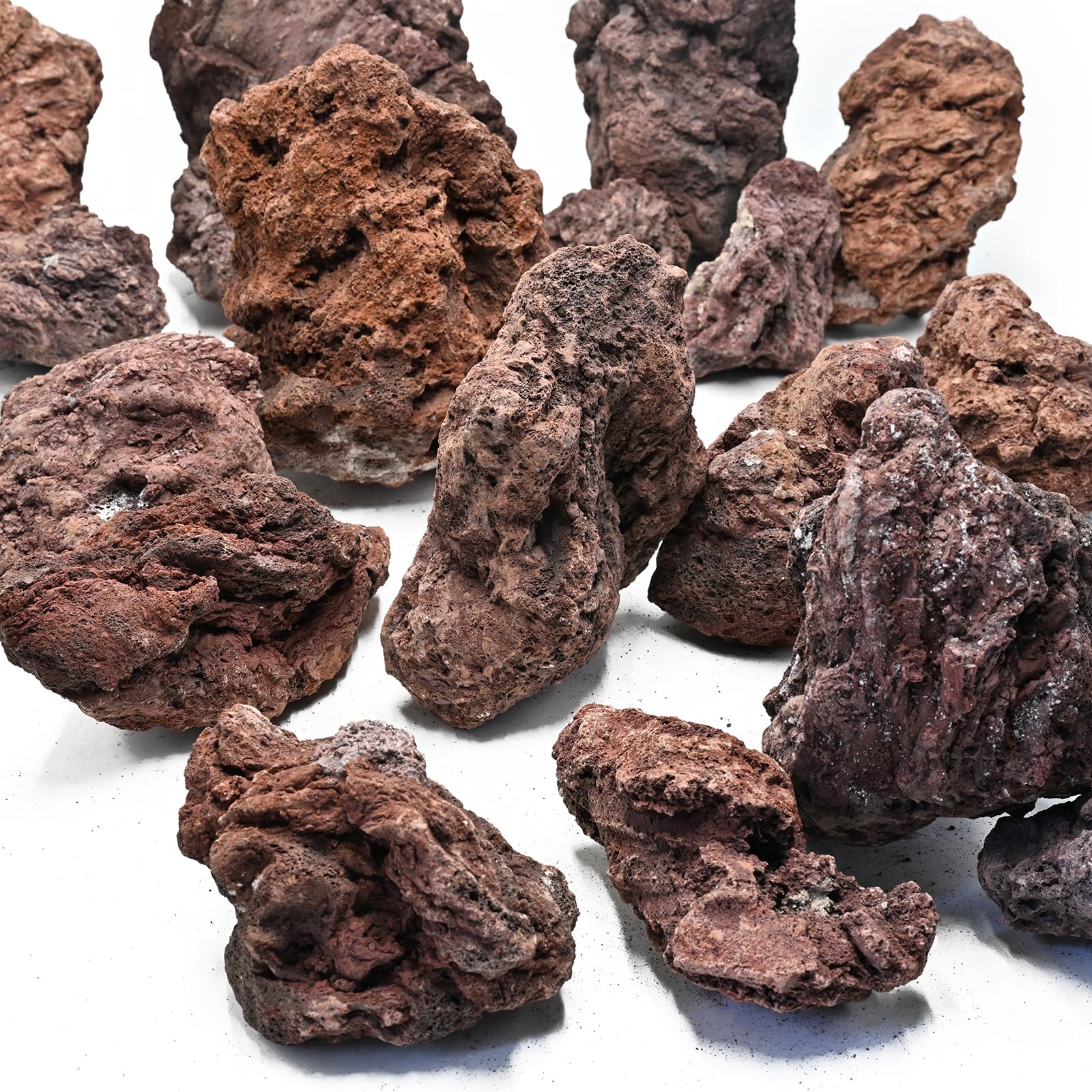 Pierres de lave noires - Pierre volcanique naturelle pour aquascaping, aquarium, terrarium et aménagement paysager décoratif (rouge, 3,6 kg, 6 pièces (6-18 cm)