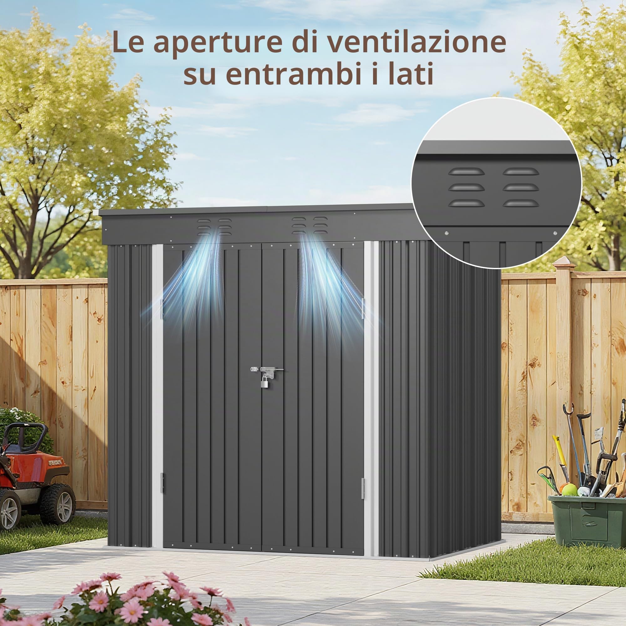 Capanno da Giardino in Acciaio Zincato 195x131x181 cm Marrone (Grigio)