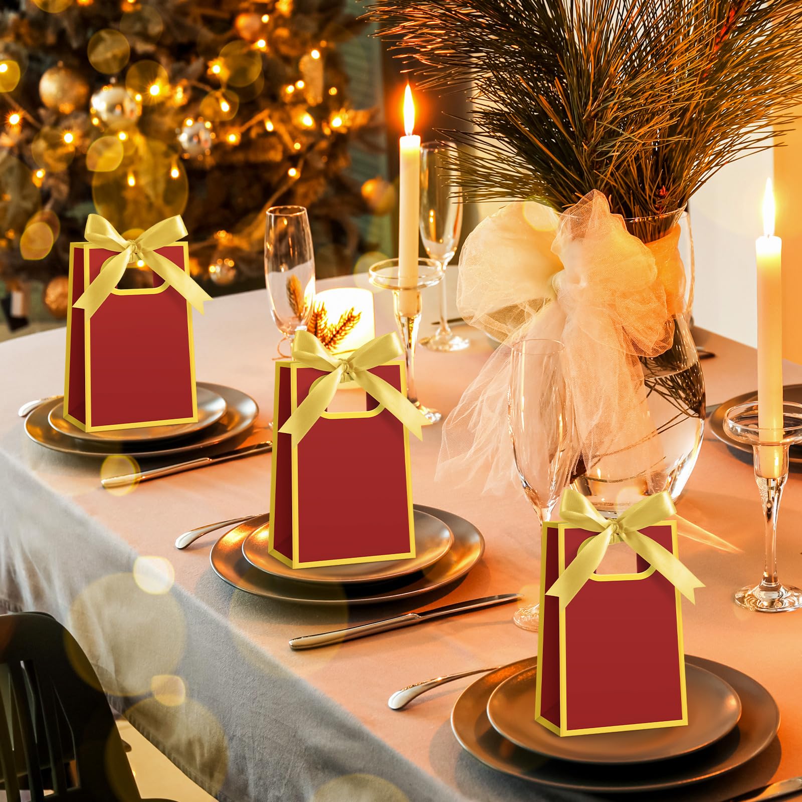 Kolldenn 24 Pcs Small Gift Bags with Bow 6.3 x 3.9 x 2.8 Inch Thank You Gift Bags Elegant Mini Paper Bag with Handles for Wedding Bridal Birthday Baby Shower Bridesmaid Party Favors(Burgundy Gold)