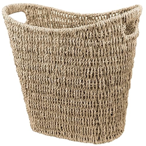 Micsci Cesta de basura de mimbre, cesta de mimbre con asas integradas, cubo de basura tejido a mano, cubo de basura de mimbre para dormitorio, baño,