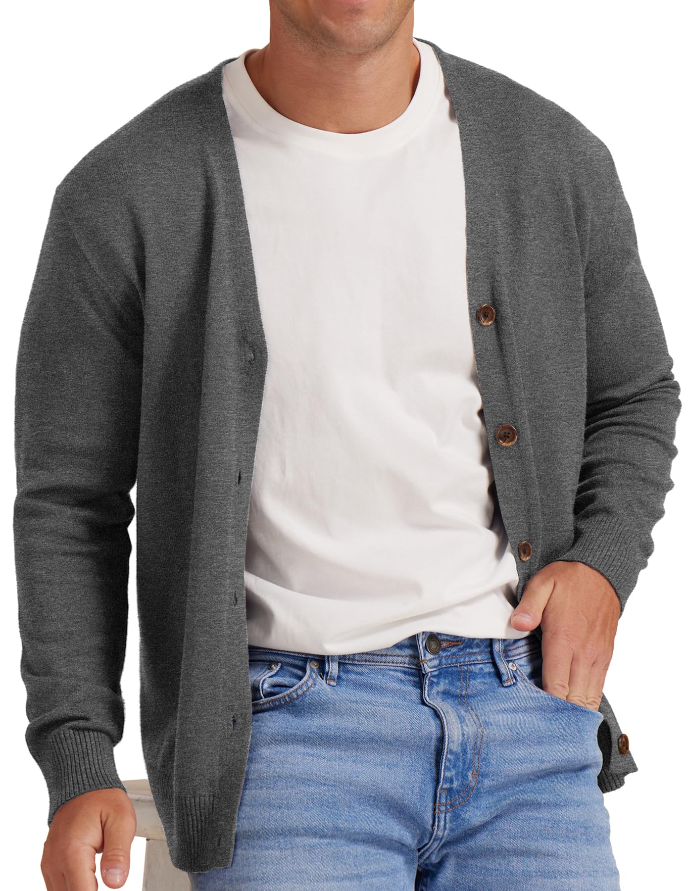 NITAGUT Strickjacke Herren Jacke Vintage gestreift Langärmel V-Kragen Knopf