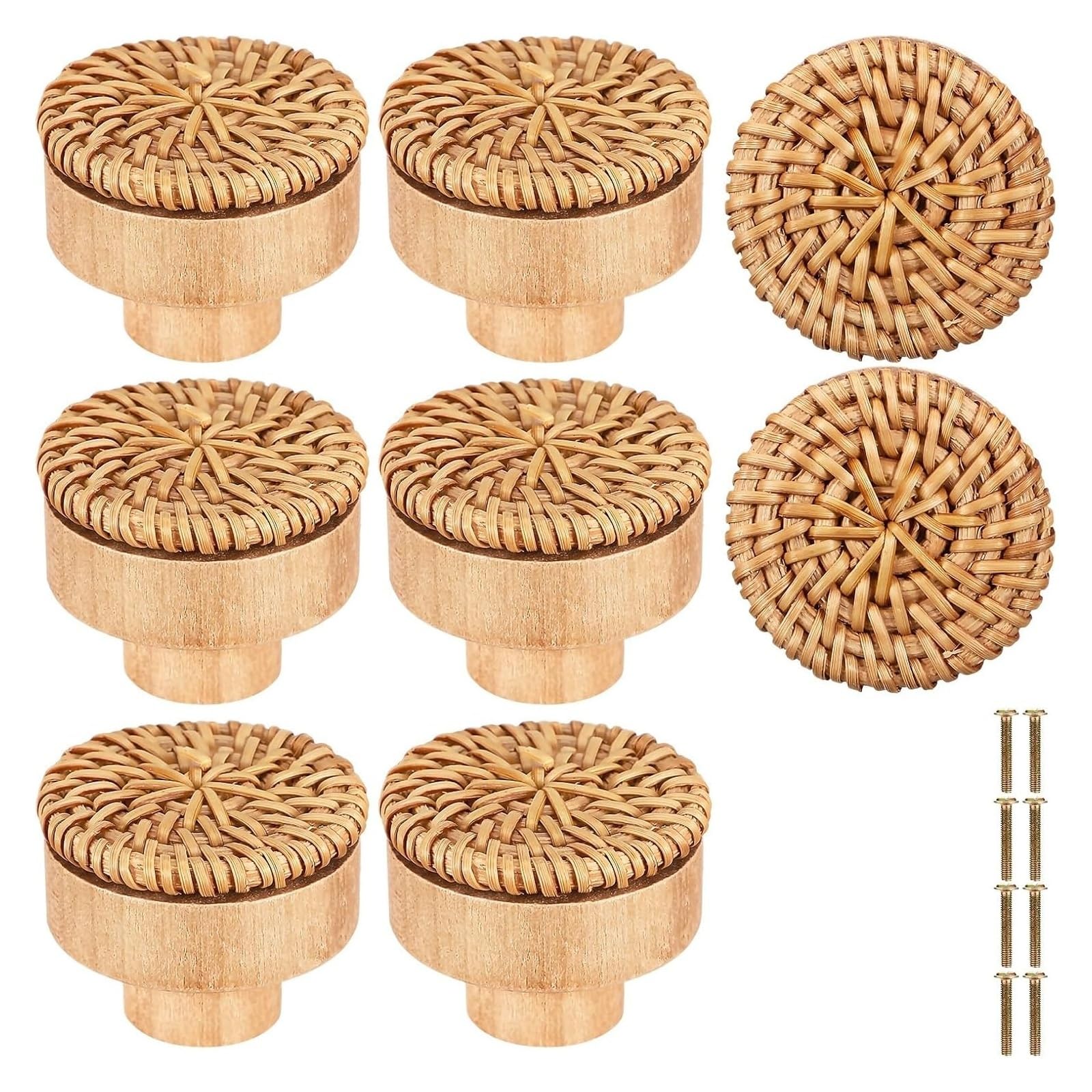 NHralpajj Rattan Wood Cabinet Knobs