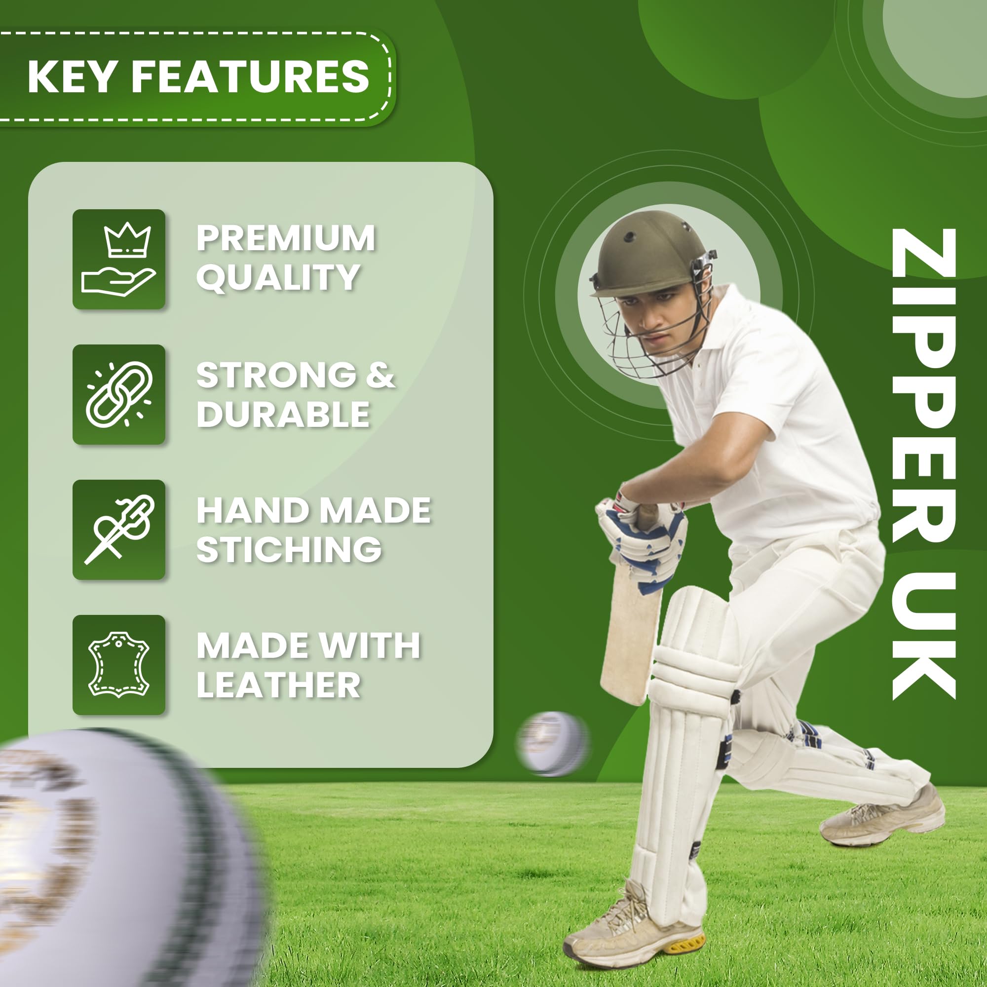 Zipper Junior Cricket Ball, Hand-Stitched Leather Youth Cricket Balls 4.75oz Weight
