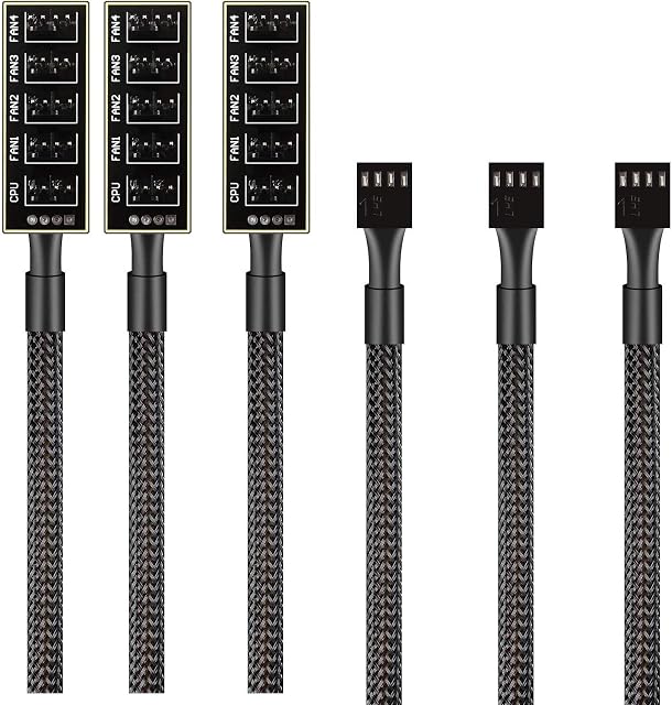 RUNCCI-YUN 3Pack PWM Fan Hub PC Computer Case Fans Splitter, The 5-Port PWM Fan Splitte Hub Adapter Cable, for 12V Desktop Computer Cooler Case Fans 4-Pin & 3-Pin 14 inches