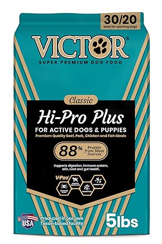 VICTOR Super Premium Dog Food – Hi-Pro Plus Dry Kibble – High Protein Dog Food with 30% Protein – Beef, Chicken, Pork, Fish Meals, Gluten Free - for High Energy and Active Dogs & Puppies, 5lbs - Original Formula - 5 Pound (Pack of 1)