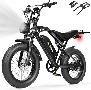 ESKUTE V200 Electric Dirt Bike for Adults,52V20.8Ah Battery,20"x4.0"Fat Tire,30+MPH,NFC Unlock Color Display,7-Speed Dual Suspension E-Bike,80 Miles, Streamlined Frame, E-Bicycle for Adults