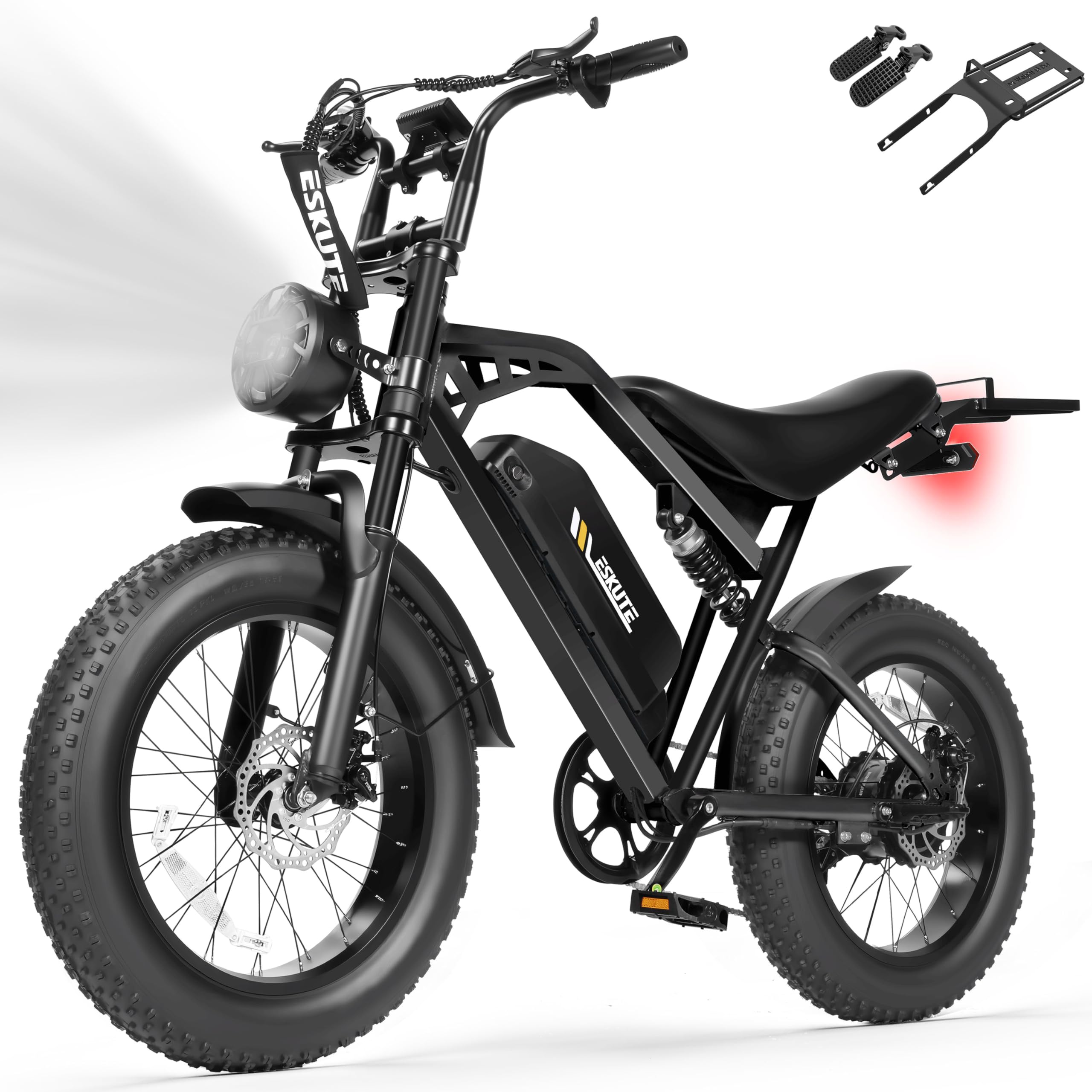 ESKUTE V200 Electric Dirt Bike for Adults,52V20.8Ah Battery,20"x4.0 Fat Tire,20+MPH,NFC Unlock Color Display,7-Speed Dual Suspension,Dirt E-Bike,80 Miles, Streamlined Frame, E-Bike for Youth & Adults
