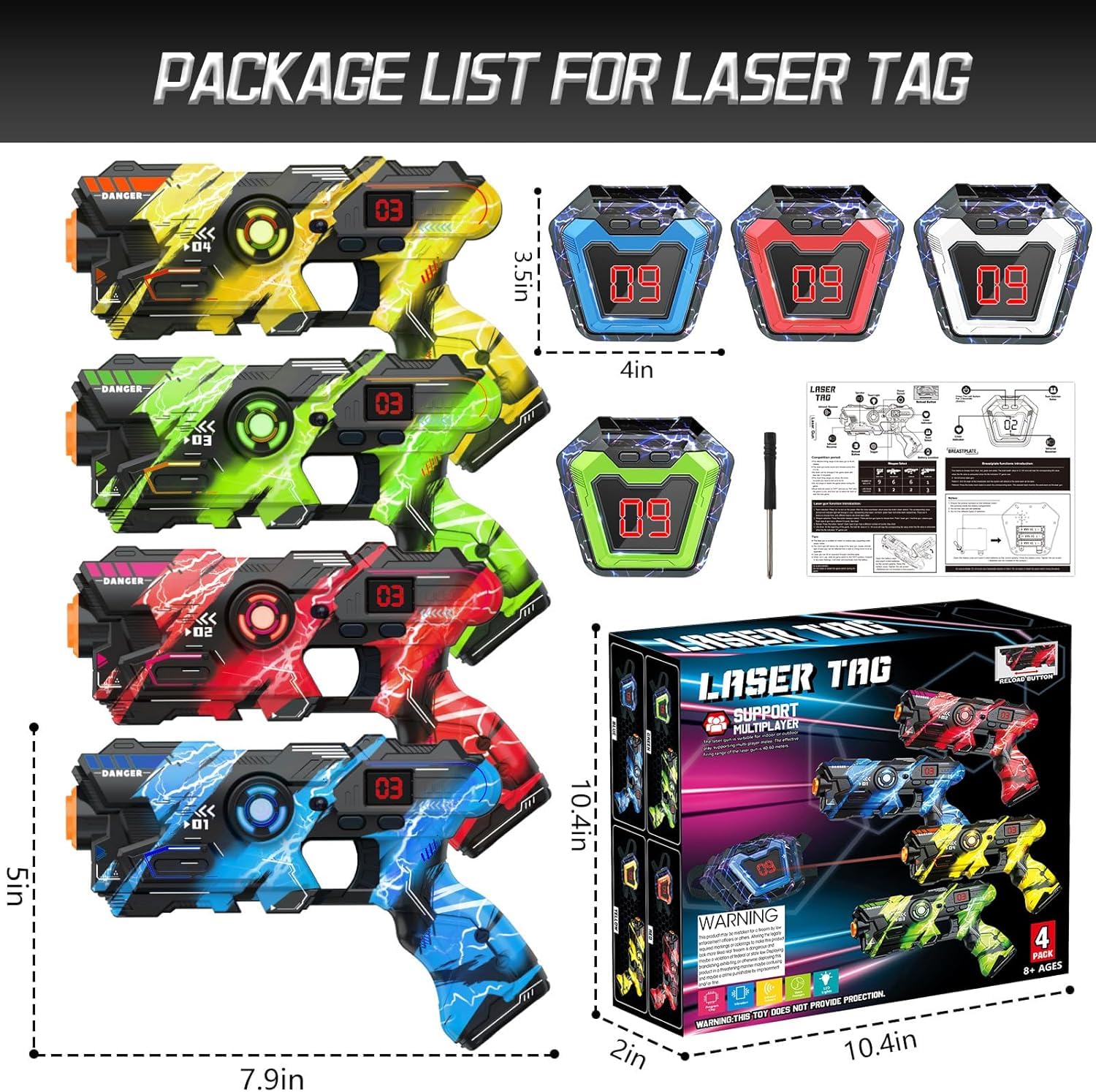 Laser Tag, Lasertag Set Spielzeug Pistole für Kinder und Erwachsene, 4er-Set Multifunktion Laser Tag Sets mit Sprühfunktion und LED-Bildschirm, Spaß Spielzeug Geschenk für Kinder 8-12+ Jungen Mädchen