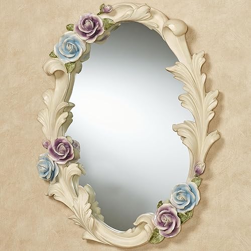 Miniatura 2 de Touch of Class Espejo de pared ovalado floral con encanto rosa antigua púrpura y azul sobre marfil