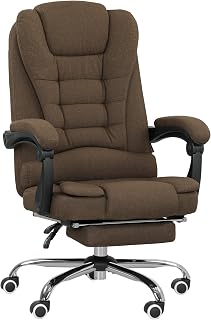 Vinsetto Office Chair, Ergonomic Office Chair with Height Adjustable, Backrest and Recliner Footrest, Linen Look for Bedroom, Home Office, Load Capacity 120kg,