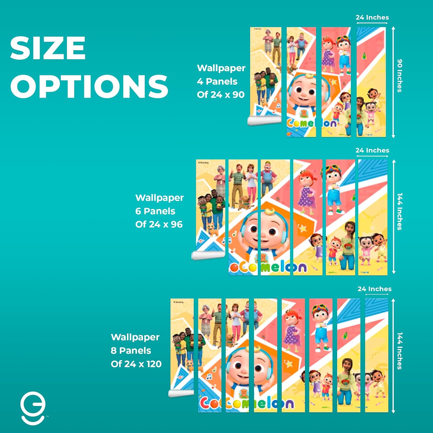 EGD Peel and Stick Wallpaper | CoComelon Kids Wall Decor | Cocomelon Decorations for Boy & Girl | Cocomelon Room Decor | Cocomelon Birthday Party Supplies (4 Panels of Wide 24"x 90" Height)