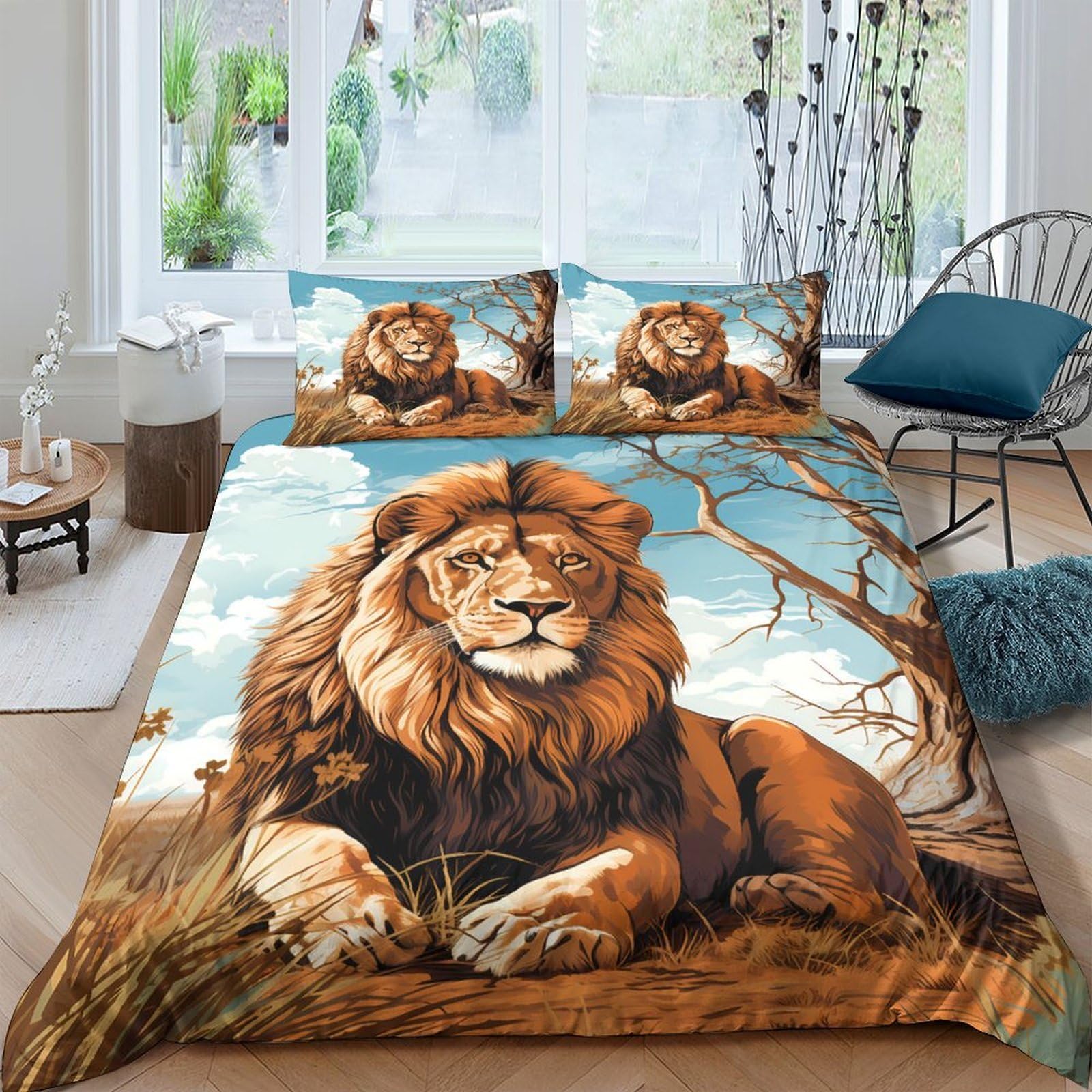 Ctjqhvkz Style-1 3D Printed Majestic Lion Fitted Sheet Microfiber Soft Bedroom Decor Wild Savannah Mattress Cover For Home Guest Room Single（135X200cm）