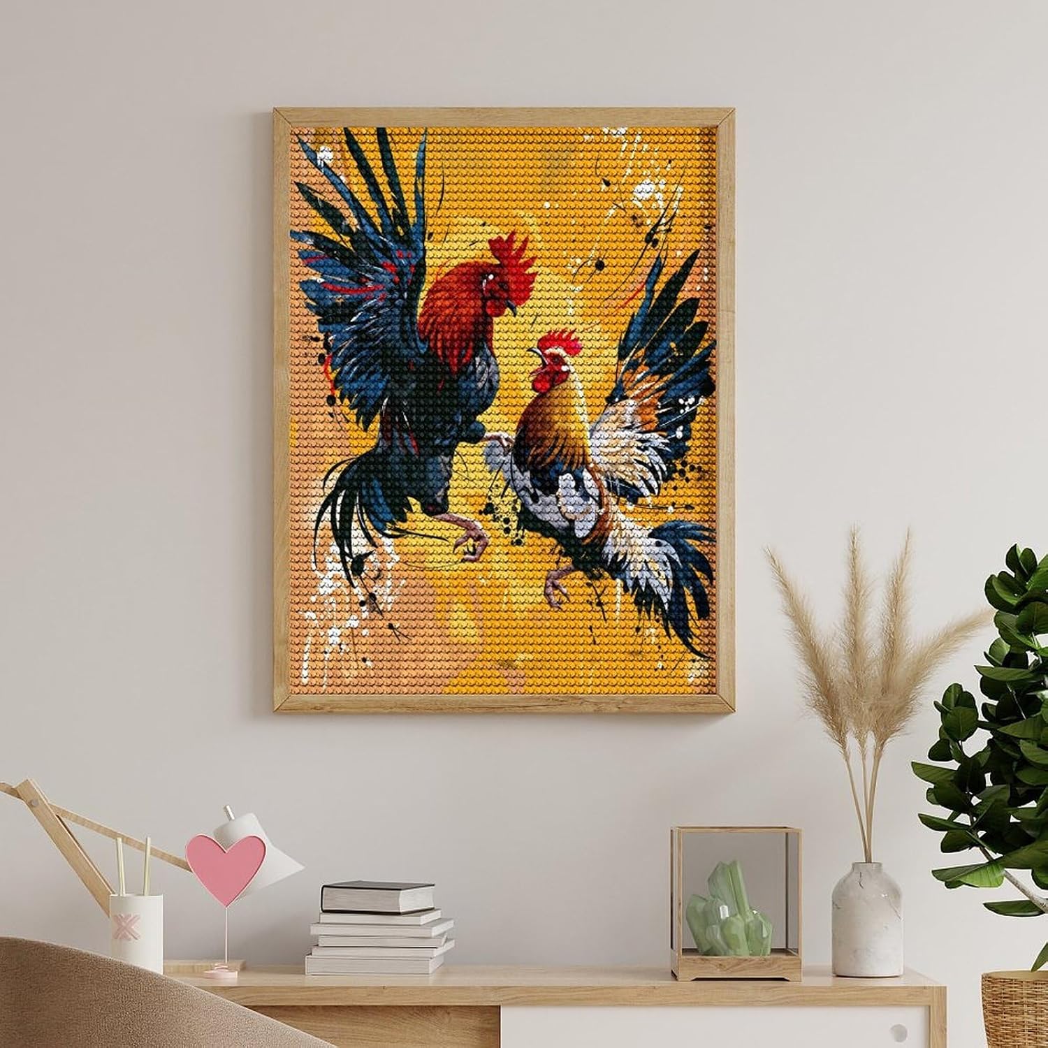 HTSAHKV Chicken Cockfighting Diamond Painting Kits for Adults DIY Art Kits 5D Diamond Picture Full Round Drill 12X16 in