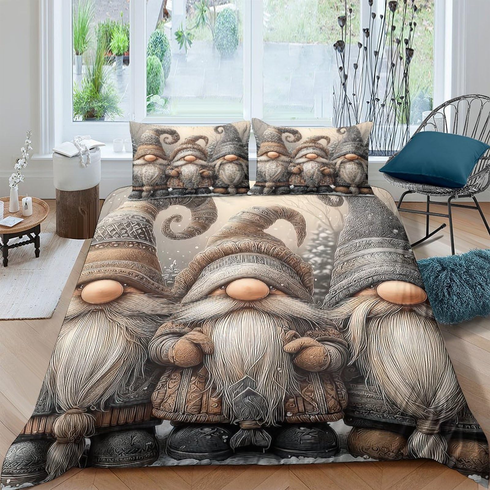 Ctjqhvkz Style-4 3D Printed Nordic Gnome Fitted Sheet Microfiber Soft Breathable Woodland Bed Cover For Bedroom Guest Room Decor Single（135X200cm）