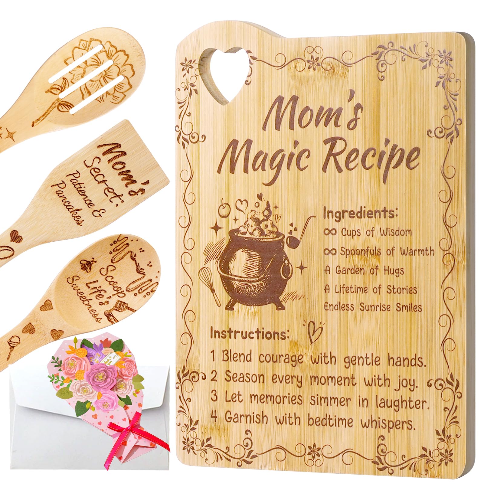 Mom Birthday Gifts, Personalized Cutting Board Gifts for Mom from Daughter, Cute Mothers Birthday Gifts, Bamboo Cutting Boards for Kitchen Decor,