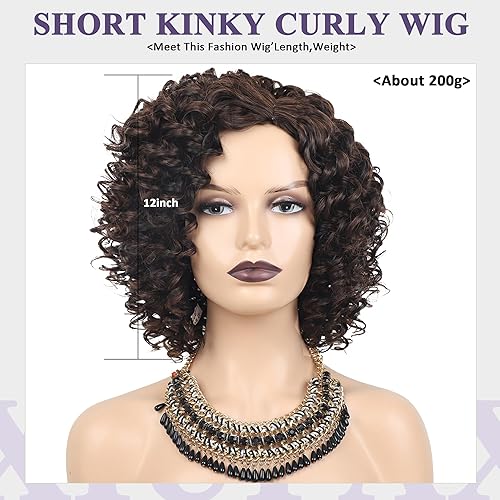 Miniatura 2 de XIUFAXIRUSI XIUFAXIRUSI Pelucas afro cortas y rizadas para mujeres negras, peluca rizada con flequillo lateral, peluca sintética afroamericana de