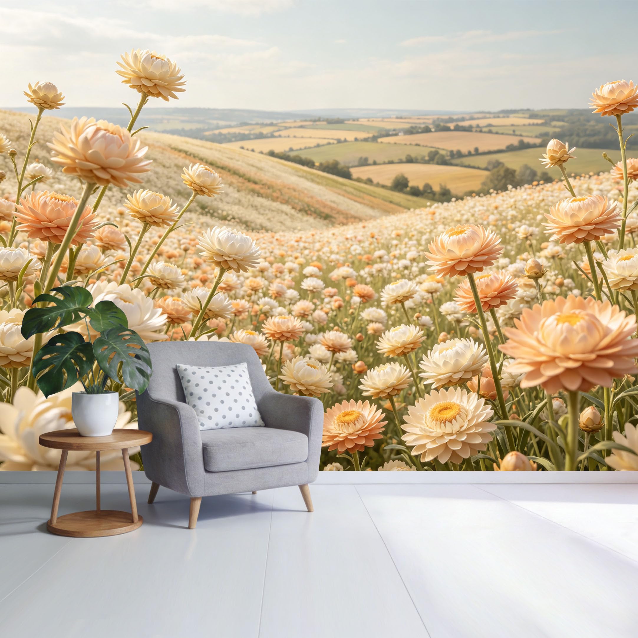 Custom Size Wall Mural Pastel Daisy Meadow Landscape Blooming Field Floral Botanical Style SelfAdhesive Wall Fabric Removable Wallpaper for Home Office Decor