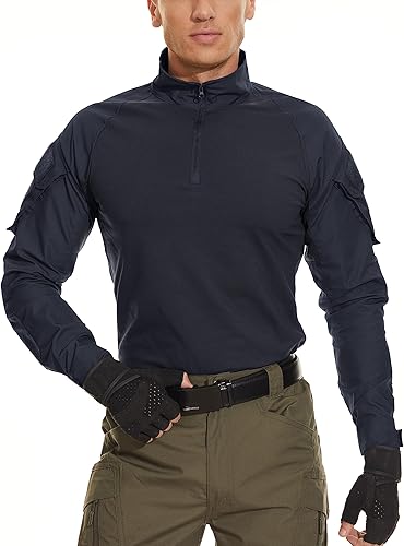 Miniatura 3 de MAGCOMSEN Camisas tácticas militares con cremallera de 14 para hombre, camisa de manga larga con bolsillos