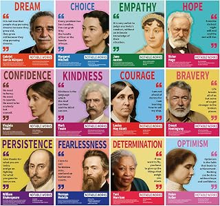 Arosche Classroom Posters 12pc Famous Authors Literature Posters for English Classroom Decor Motivational Inspirational Positive Quotes Poster for School, Bulletin Board, Library, Reading Corner