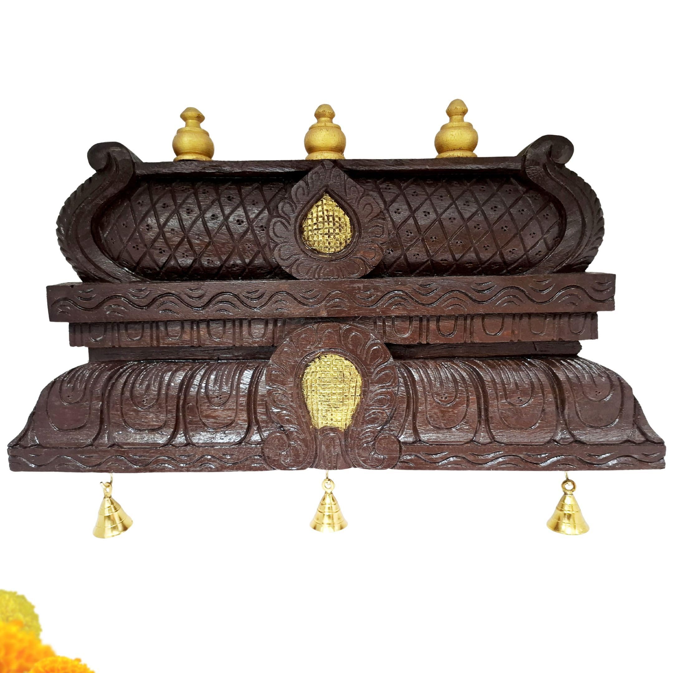jline arts wooden temple gopuram wall panel 24 inch | solid wood antique finish hindu mandir decor for pooja room & entrance