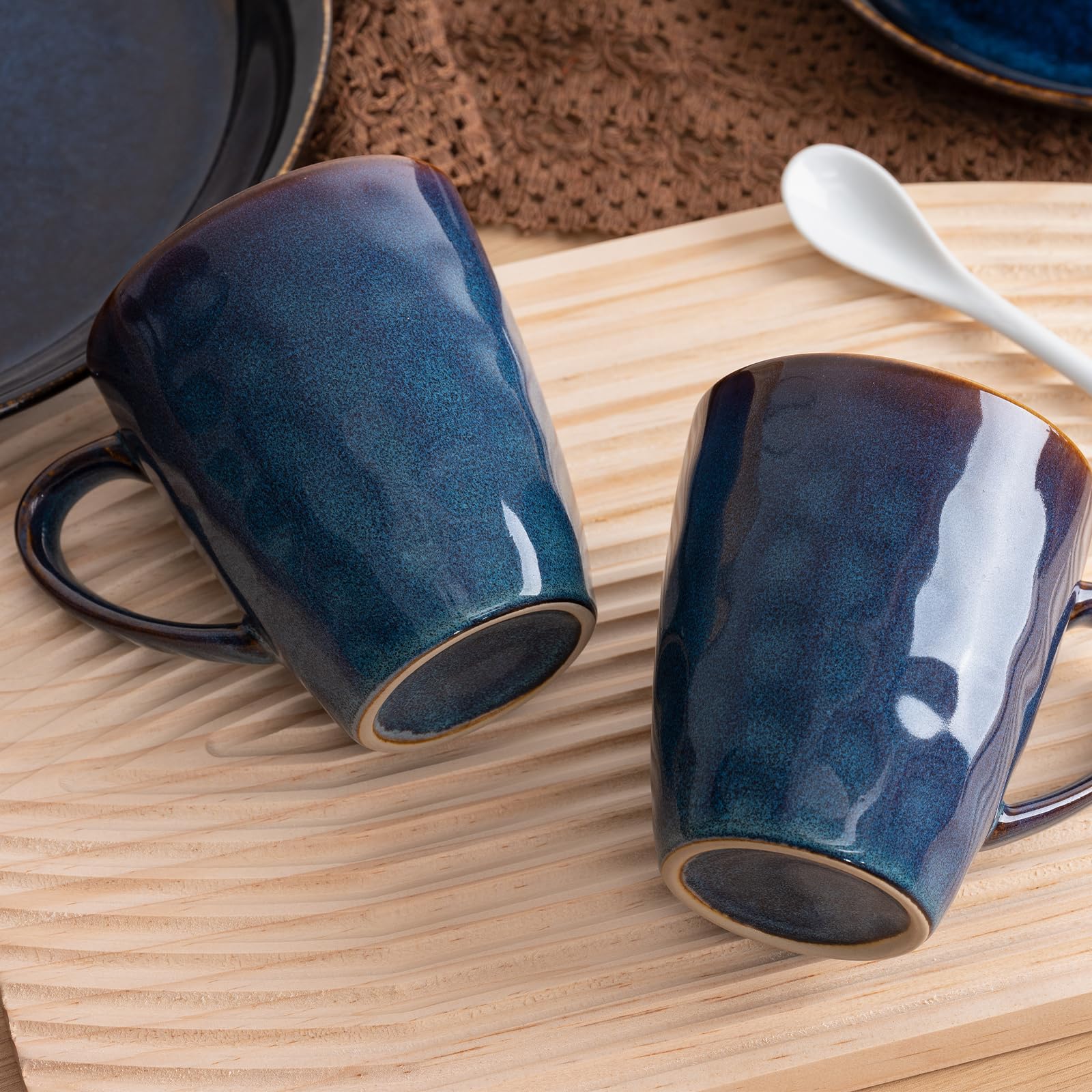Kaffeebecher Set 6 Stück Tassen Set 370ml Kaffeetassen Porzellan mit Henkel, Teetasse Groß Milchkaffeetasse Kaffeepott für Espresso Cappuccino Keramiktasse in Mitternachtsblau