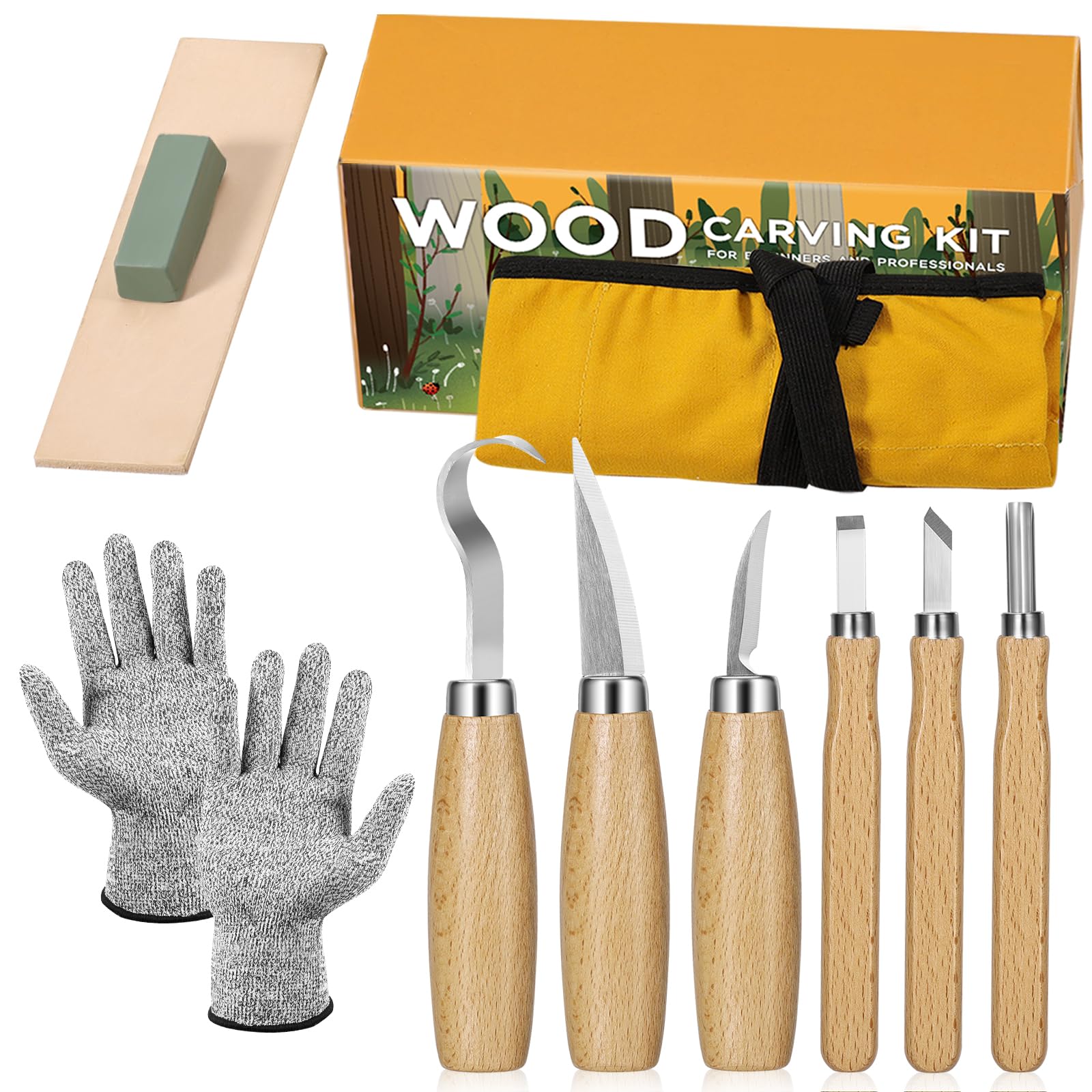 Kit Intaglio Legno 18 In 1 Per Principianti | Con Coltelli, Blocchi Di Tiglio E Guanti Antitaglio - Foto 11