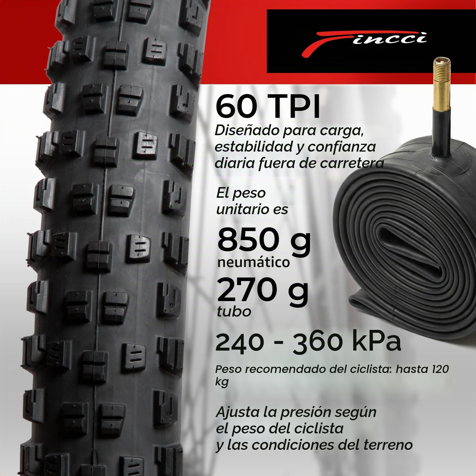 Fincci Cubiertas MTB 29 x 2.25 Pulgadas con 2 Camara de Aire 57-622 - Neumáticos Plegable 29 con 1mm Antipinchazos para Adulto, Gravel, Montaña, Eléctrica, Mountain Bike y Bicicleta Carretera