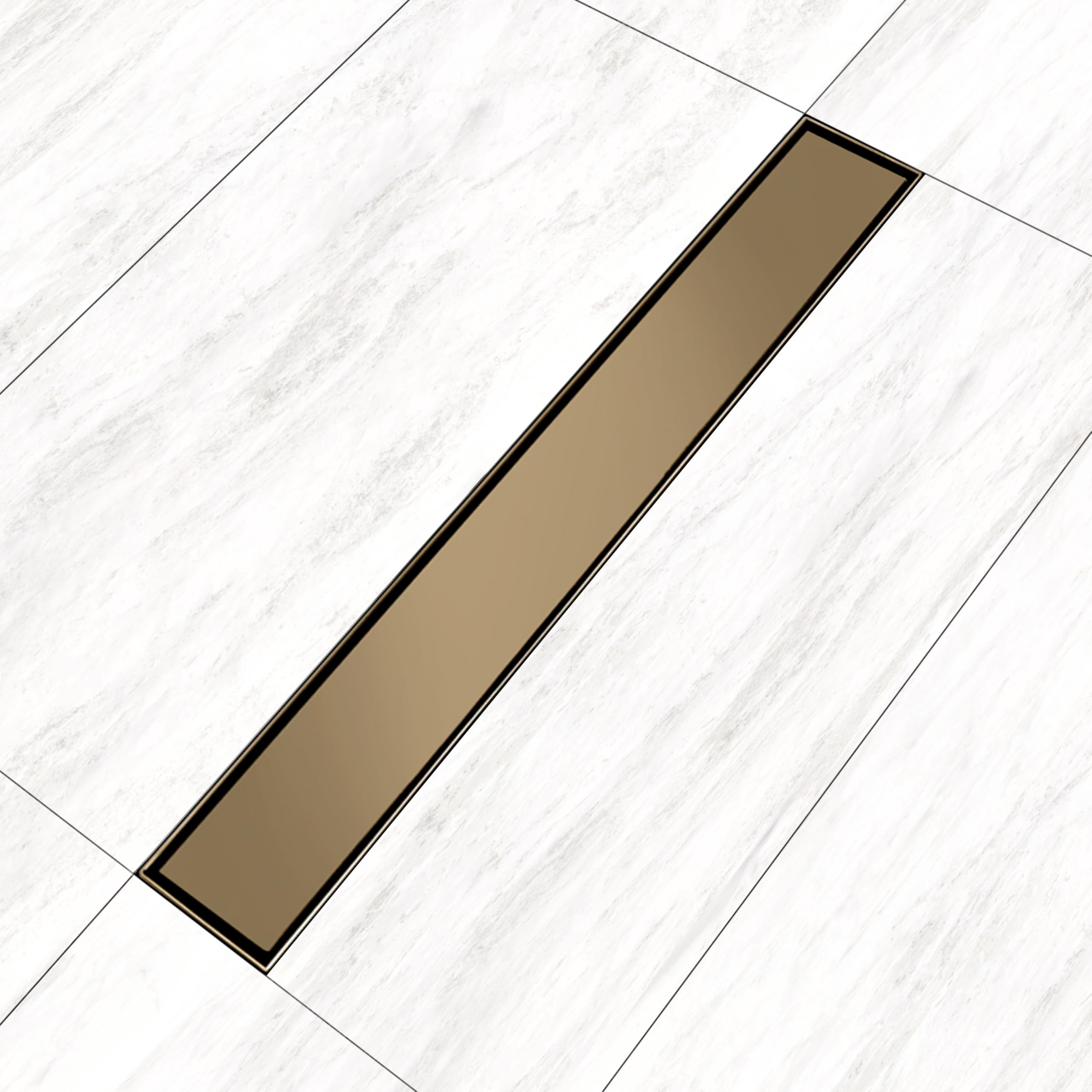 SANJAY CHILLY Colour Collection Marble Drainer Shower Channel 21MM Tile Insert Floor Drain Strainer with Cockroach Trap for Bathroom GRATINGS SS 304 Grade (Center Hole - Brushed Bronze 24x4 INCH)