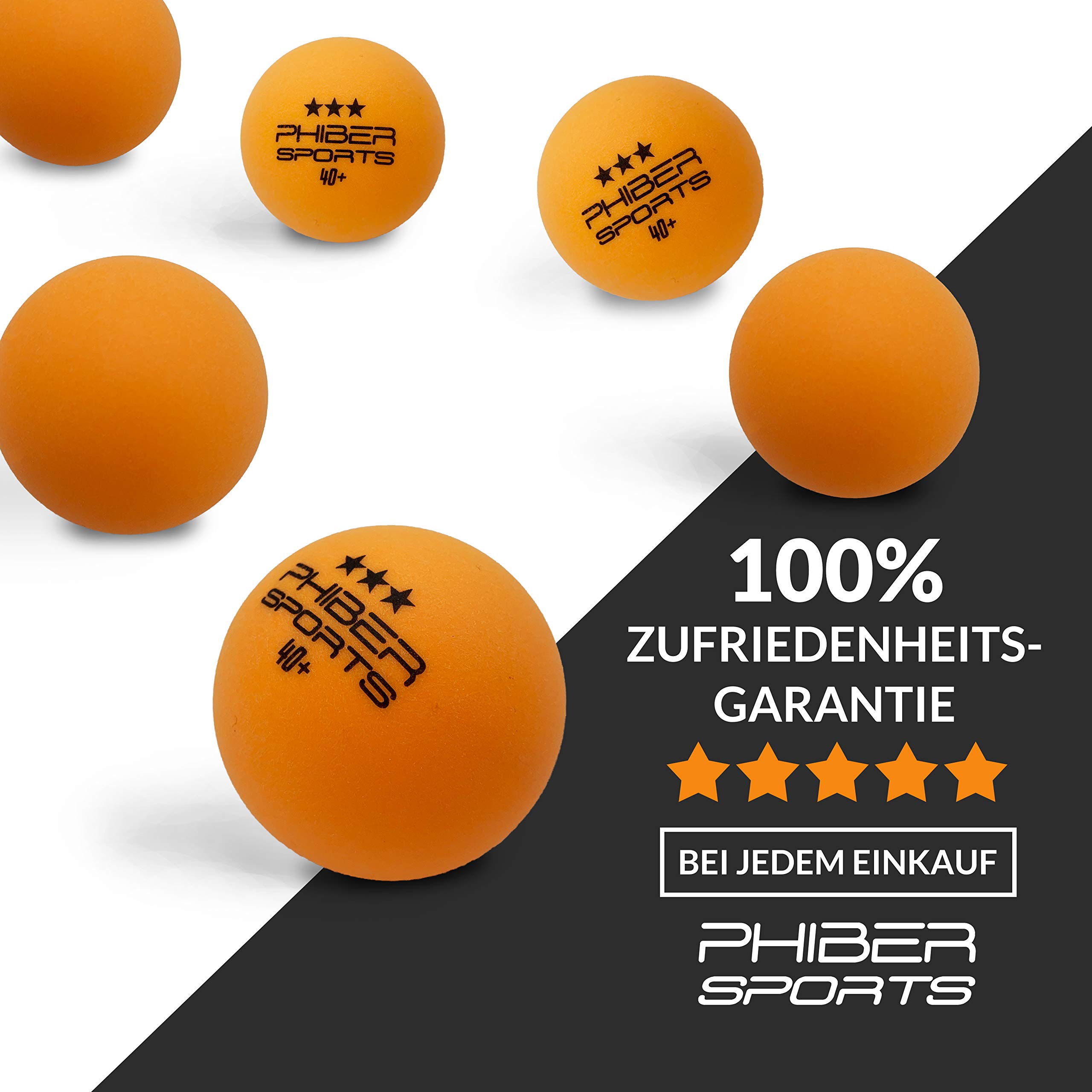 PHIBER-SPORTS Piłki do tenisa stołowego 40+ Premium 3-gwiazdkowe pomarańczowe – idealne właściwości do gry – idealne dla początkujących, rodzin i profesjonalistów – wykonane zgodnie ze standardami