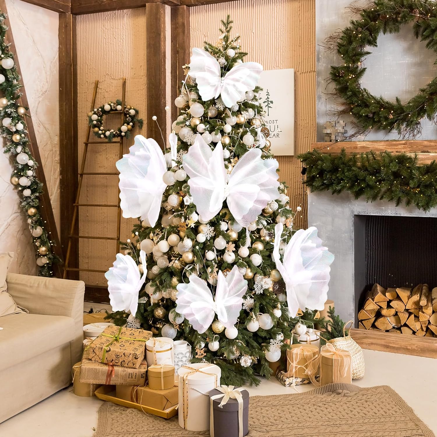 Geelin 6 Pcs Large White Butterfly Decorations Mariposas Grandes para Decoracion Big Butterfly Party Decor 20 Inch 12 Inch 3D Silk Butterflies for Baby Shower Women Birthday Party Wedding Decor - Image 6