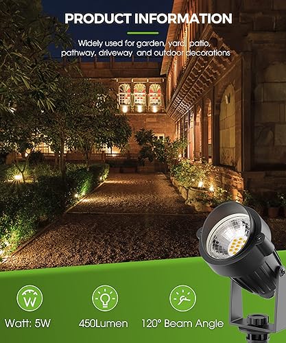 Miniatura 5 de LOHAS - Focos de paisaje para exteriores, 5 W, iluminación al aire libre del anochecer al amanecer, focos LED para patio, luces exteriores de 120 V