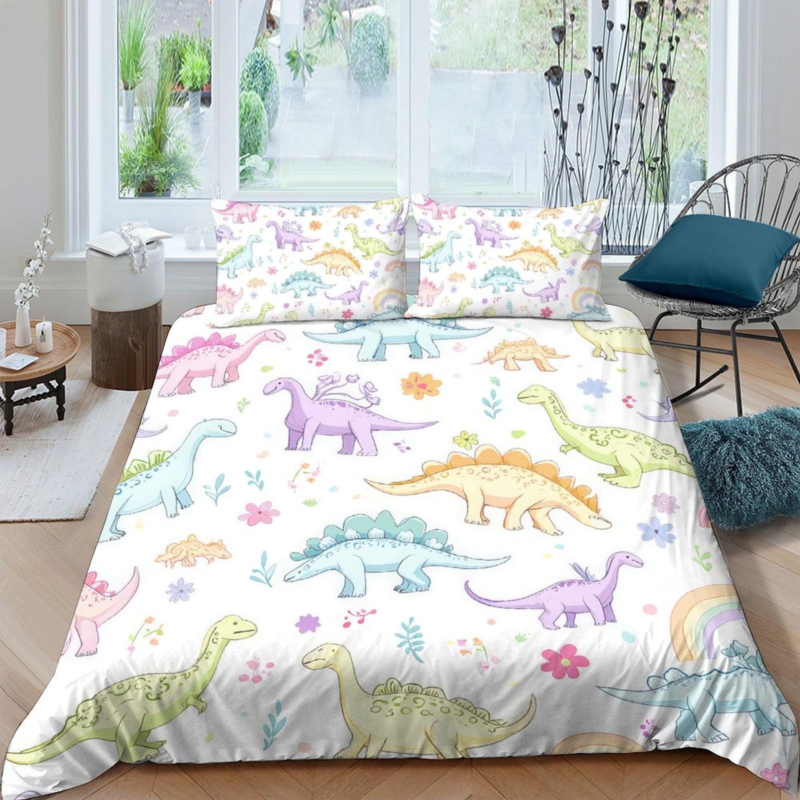 Ctjqhvkz Style-9 3D Printed Colorful Dinosaur Fitted Sheet Microfiber Soft Breathable Cartoon Animal Bed Cover For Bedroom Dorm Guest Room Decor Mattress Protection Single（135X200cm）