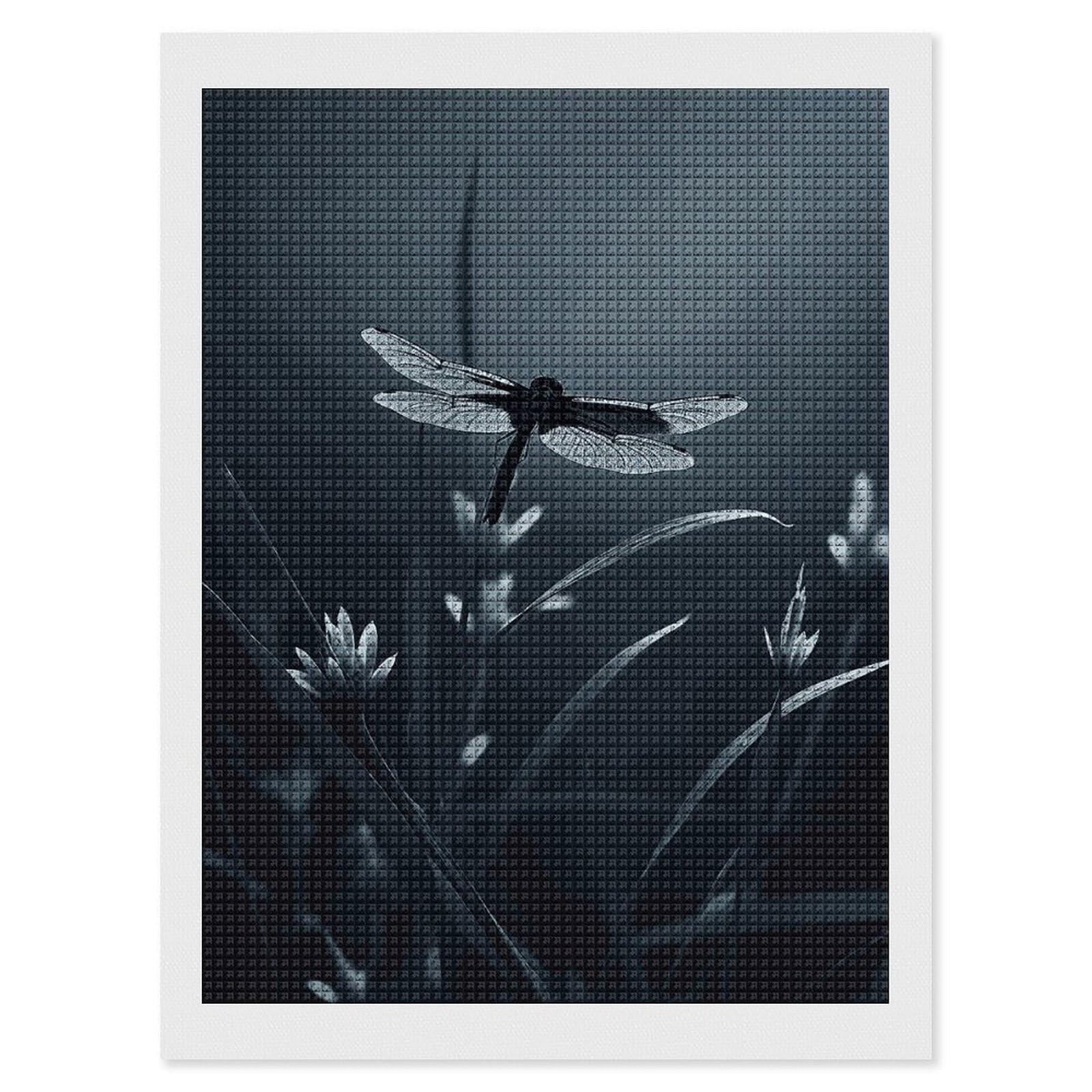 Dragonfly Silhouette Diamond Art Kits for Adults, DIY 5D Diamonds Painting Kits for Beginner, Round Full Drill Diamond Dots Painting, 12"x16" Diamonds Pictures Gem Art and Crafts Wall Decor