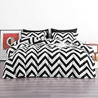 Vista 3 de NTBAY - Juego de funda de edredón de 3 piezas 100% microfibra cepillada, diseño reversible estampado en negro y blanco, súper suave, con cierre