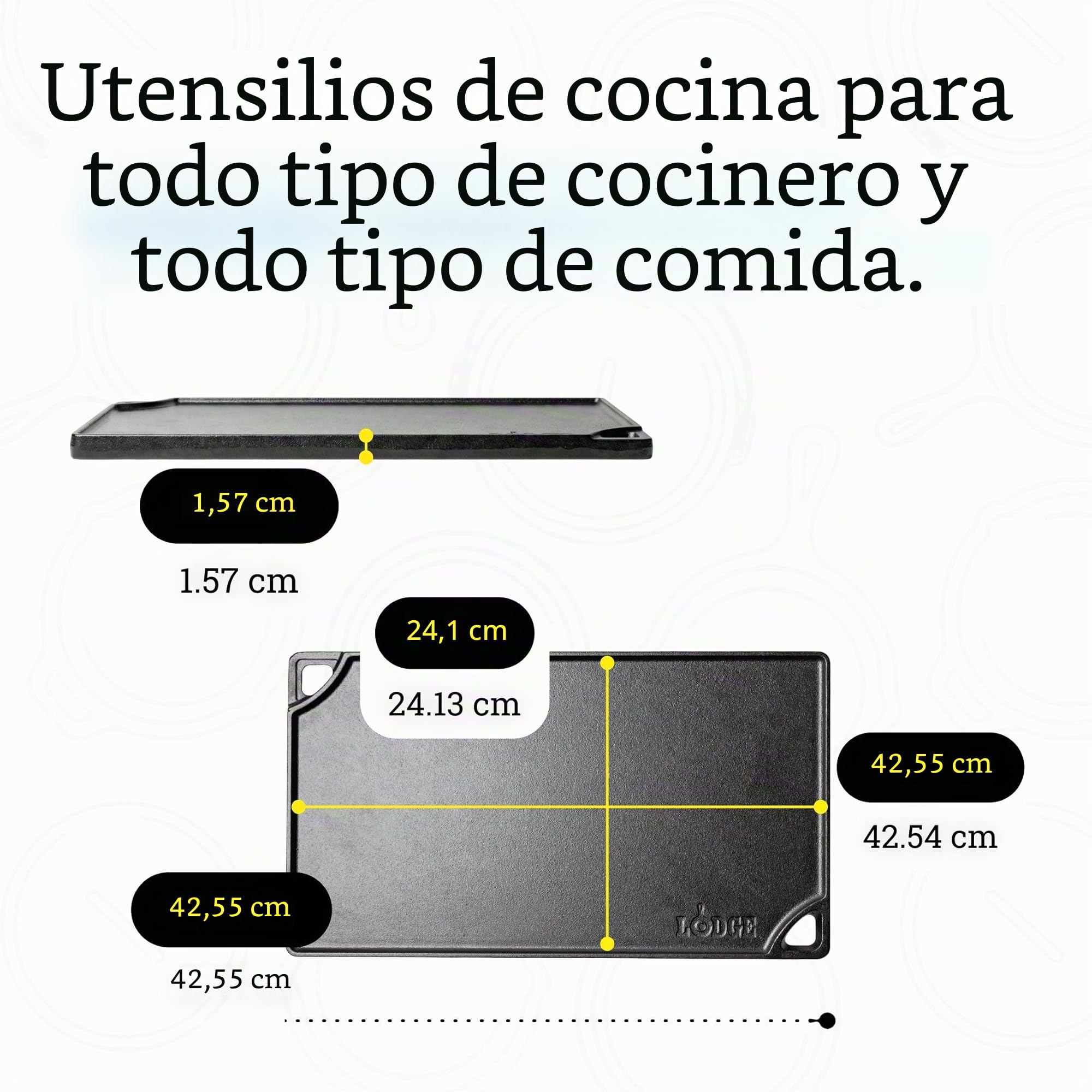 Lodge Plancha Grill rect. Reversible-Hierro Fundido 42x24cm INLODGE.LDP3, Inoxidable, 42 x 24cm