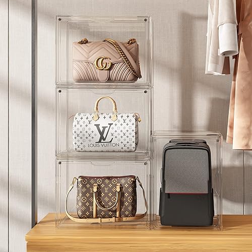 Miniatura 6 de Organizador de almacenamiento de bolsos para armario, 3 paquetes, organizador de almacenamiento de bolsos transparente, vitrina de acrílico para