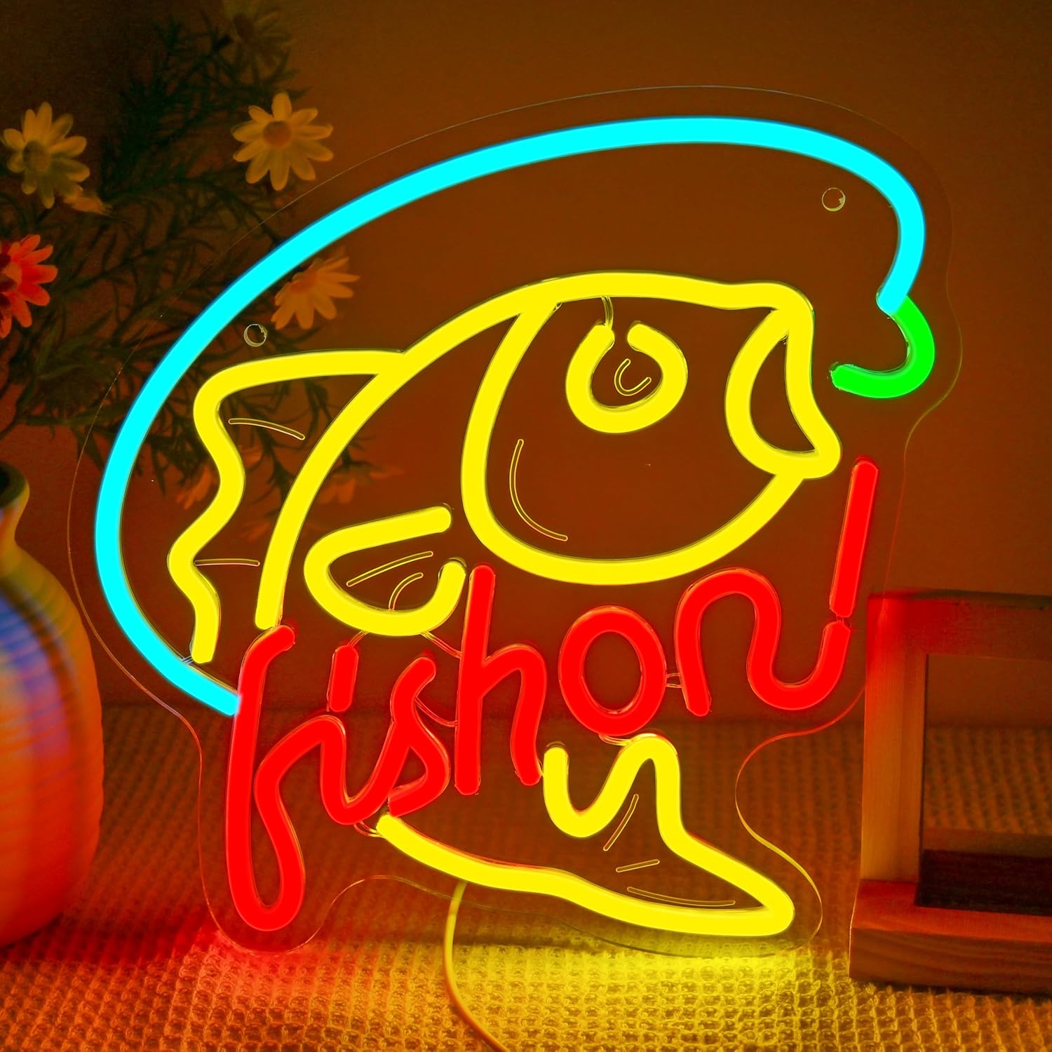 Fishing Neon Sign,for Wall Decor, Dimmable LED Sign for Man Cave, Fish Shop Lake House, Fishing Enthusiasts