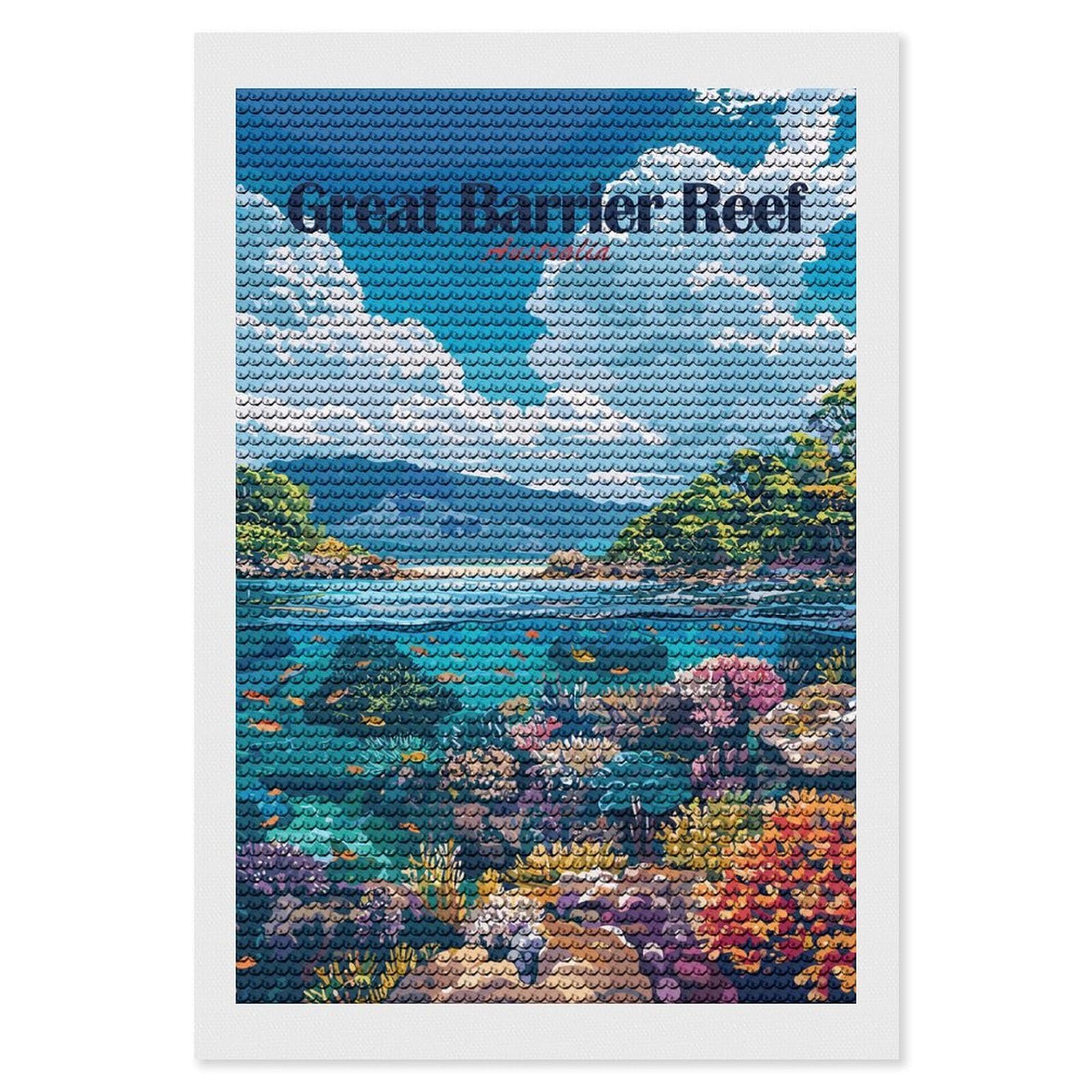 Junmoney Great Barrier Reef Australia Travel Round Drill Diamond Painting 8"x12", for Craft Lovers, Stress Relief Craft, Bedroom Decor, Festive Craft Gift