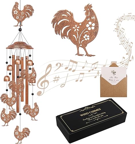 YHmall Campanillas de viento de pollo para exteriores, regalos de pollo de 35 pulgadas para mujeres, mamá, hombres, papá, abuela, abuelo, decoración