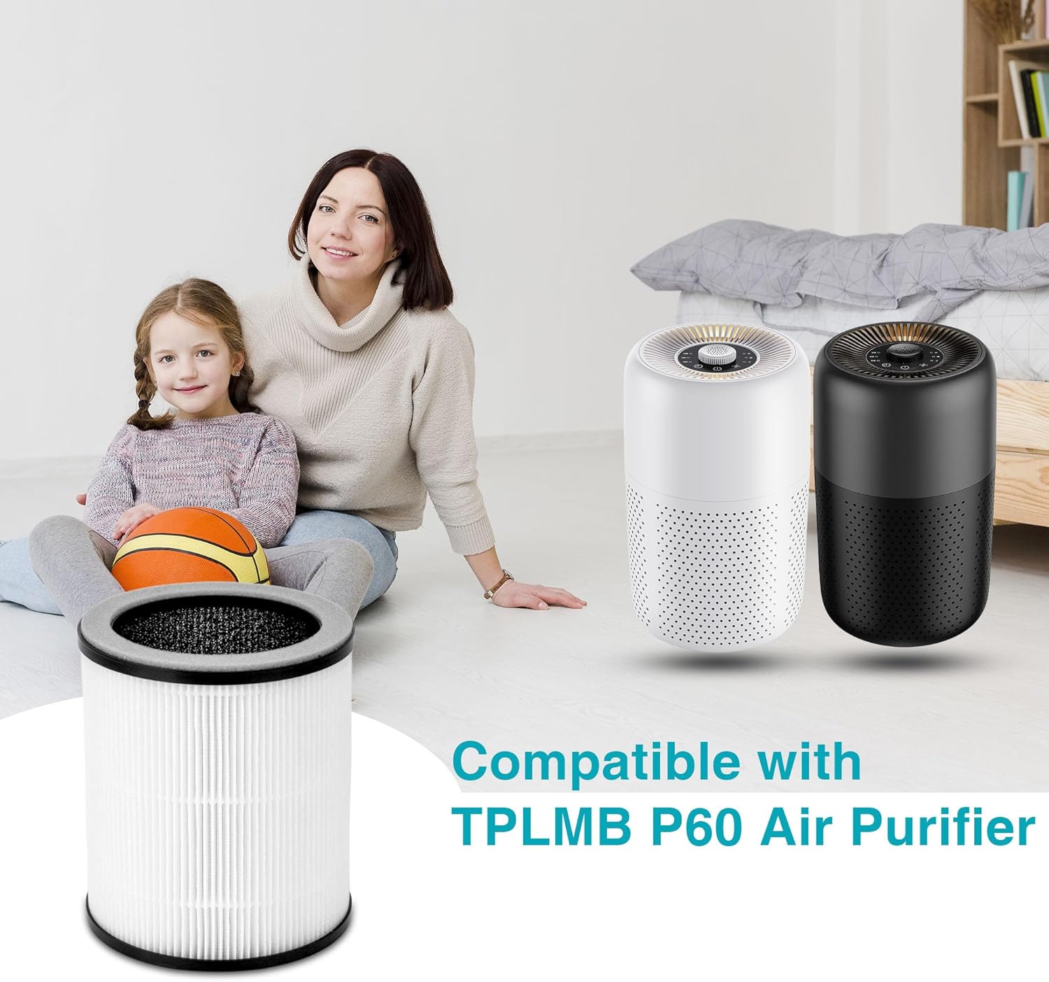 4 Packs P60 Replacement Filters Compatible with TPLMB/YARIKI P60 and Vhoiu KJ50 Air Cleaner Purifier, Part# P60-RF, 3 in 1 Filter of Pre-Filter, Activated Carbon and Premium Filter
