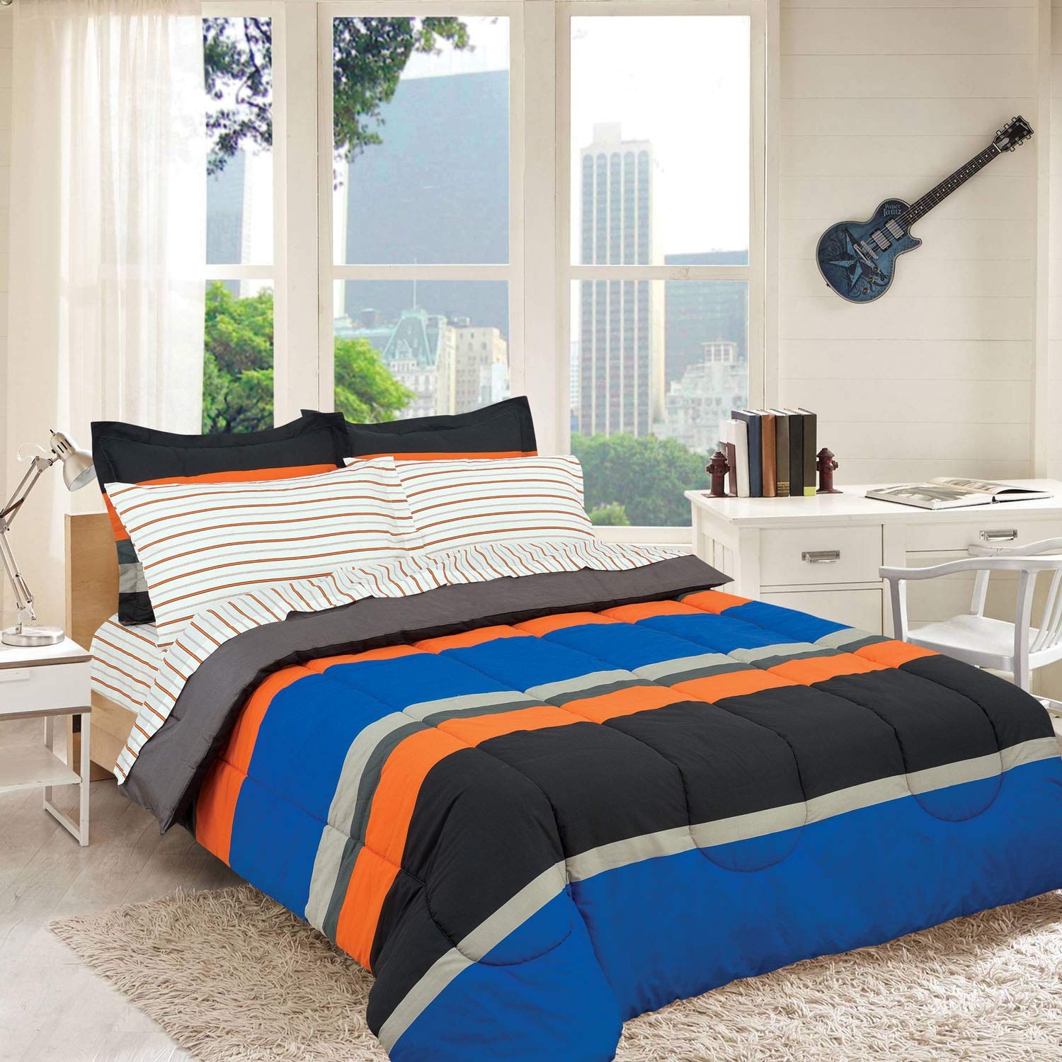 Kidz Mix MF Rugby Stripe Orange Twin 6pc Comforter Set