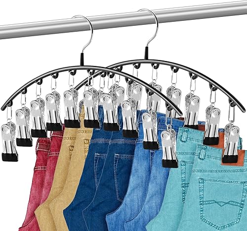 Organizador de leggings para armario, juego de 2 perchas resistentes para pantalones de yoga, 10 clips con capacidad para 20 leggings, organizador