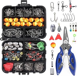 ELECDON 263Pcs Fishing Lures Tackle Fishing Kit with Tackle Box Including Plier Jig Hooks Sinker Weight Swivels Snaps Sinker Slides